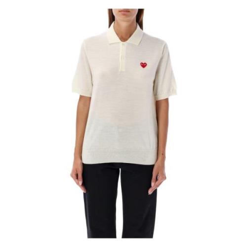 Rood Hart Gebreid Poloshirt Comme des Garçons , White , Dames