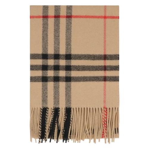 Kasjmier Wolblend Sjaal met Franje Randen Burberry , Beige , Heren