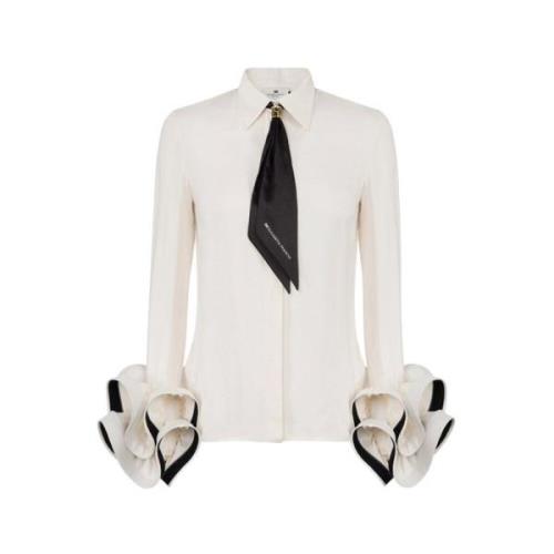 Gerimpelde Georgette Shirt met Sjaal Elisabetta Franchi , White , Dame...