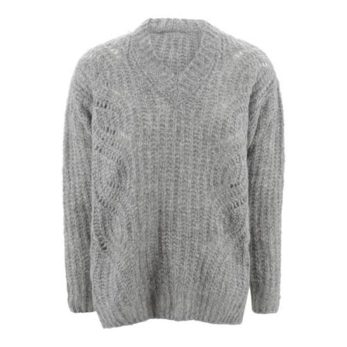 Alpaca Wolmix V-Hals Trui Herno , Gray , Dames