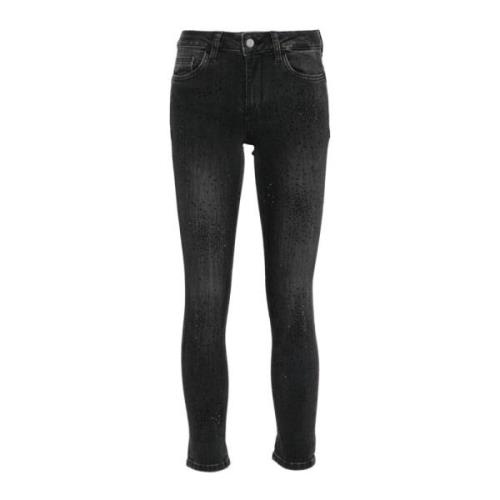 Zwarte Skinny Jeans met Strass Versiering Liu Jo , Black , Dames