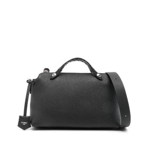 Gestructureerde Leren Zwarte Schoudertas Fendi , Black , Dames