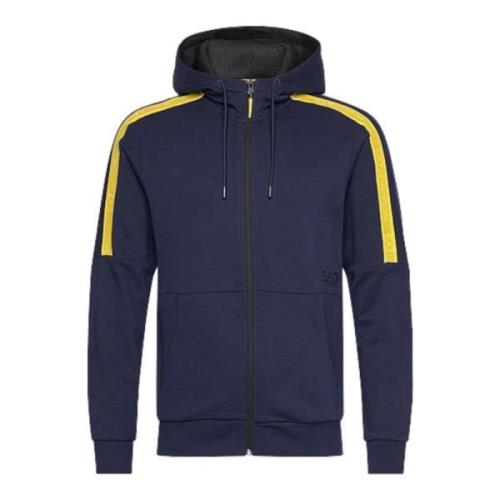 Blauwe hoodie met rits voor mannen Emporio Armani EA7 , Blue , Heren