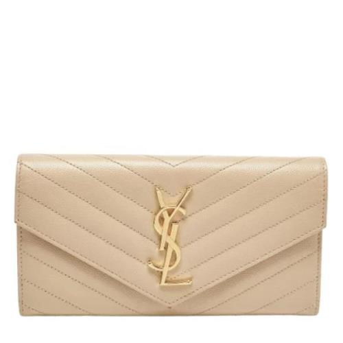 Pre-owned Leather wallets Yves Saint Laurent Vintage , Beige , Dames