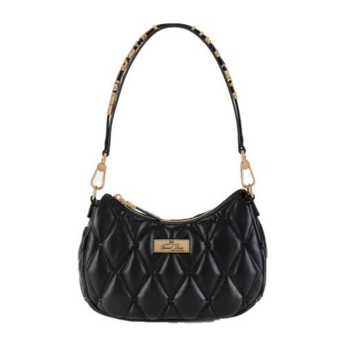 Zwarte Hobo Tas met Reliëf Werk Elisabetta Franchi , Black , Dames