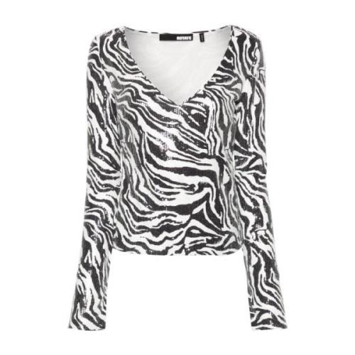 Zebra Print Sequin T-shirt Rotate Birger Christensen , Black , Dames