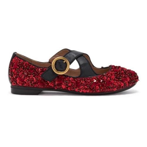 Tweed Paillettes Ballerina Maliparmi , Red , Dames