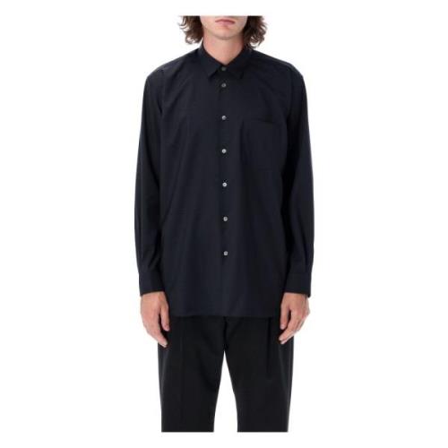 Navy Wol Overhemd met Puntkraag Comme des Garçons , Blue , Heren