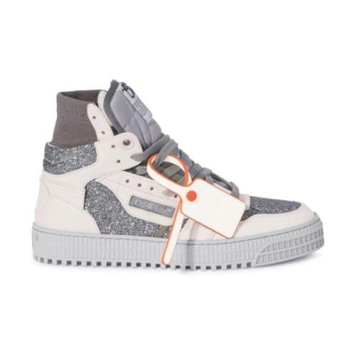 Grijze Glitter Sneakers met Zip Tie Off White , Gray , Dames