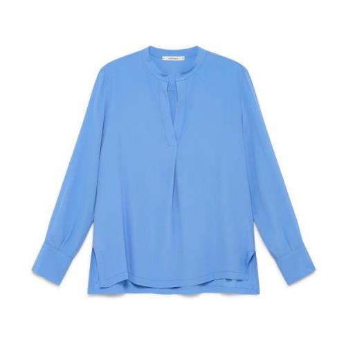 Fluid Crepe Blouse Maliparmi , Blue , Dames