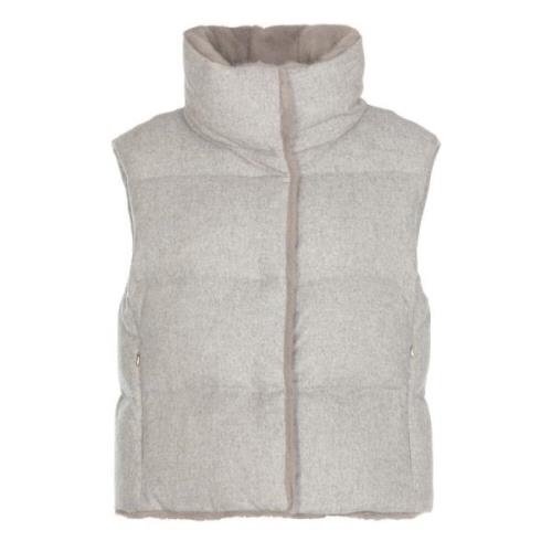 Gewatteerde Zijden Vest met Synthetische Bont Herno , Gray , Dames