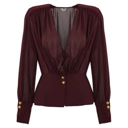 Georgette Cross-Neck Blouse met Lange Mouwen Elisabetta Franchi , Red ...