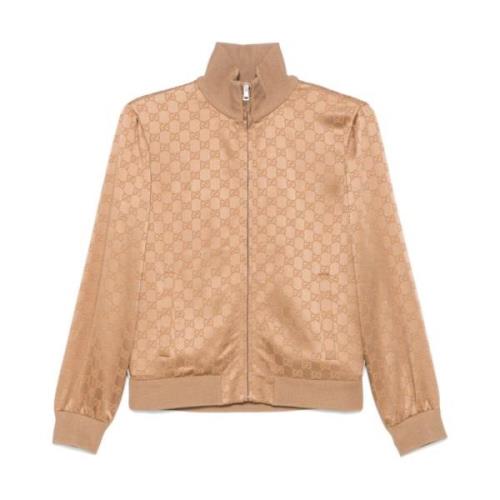 Bruin Damier Jacquard Rits Sweater Gucci , Brown , Dames