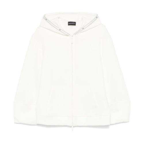 Witte Sweater met Ritssluiting Capuchon Emporio Armani , White , Dames