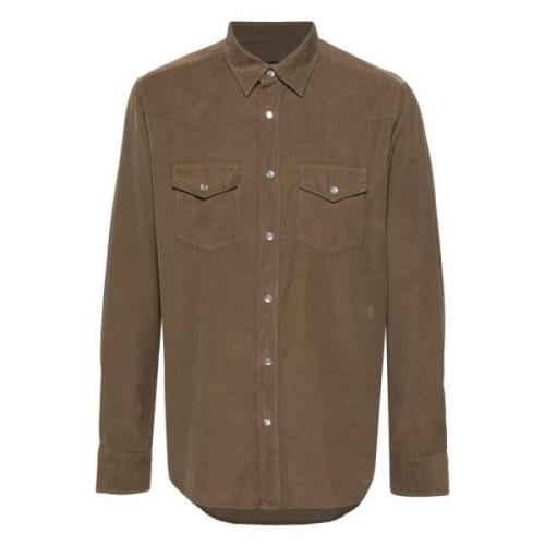 Corduroy slim fit shirt met zakken Tom Ford , Brown , Heren