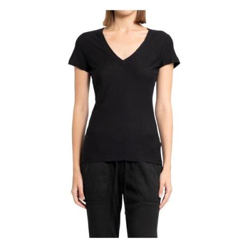 Zwarte V-hals Sheer Slub T-shirt James Perse , Black , Dames