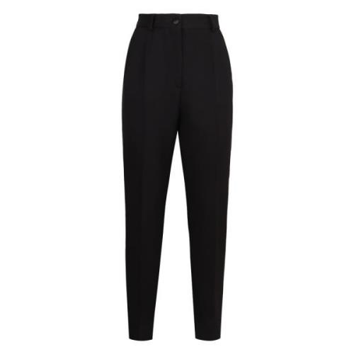 Gabardine broek met satijndetails Dolce & Gabbana , Black , Dames