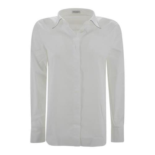 Witte Poplin Overhemd met Monili Detail Brunello Cucinelli , White , D...