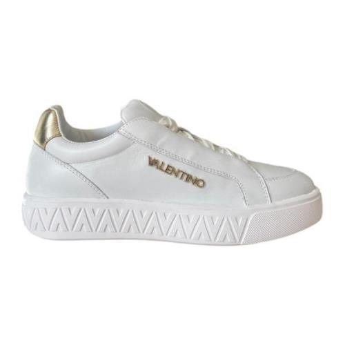 Witte leren sneaker met gouden logo Valentino , White , Dames