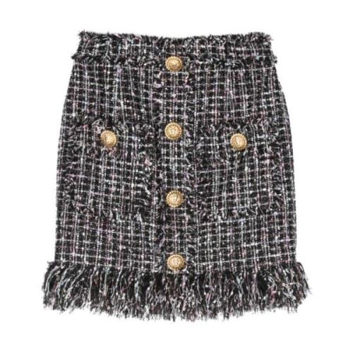 Fringed Tweed Korte Rok Balmain , Multicolor , Dames