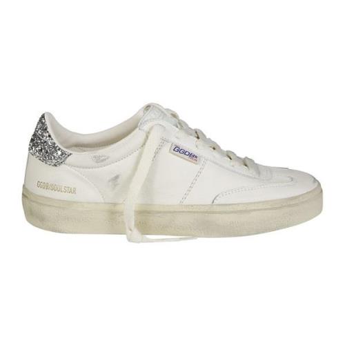 Glitter Hiel Leren Sneakers Golden Goose , White , Dames