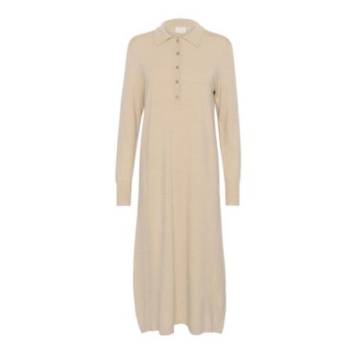 Grijze Gebreide Jurk met Knopen Kaffe , Beige , Dames