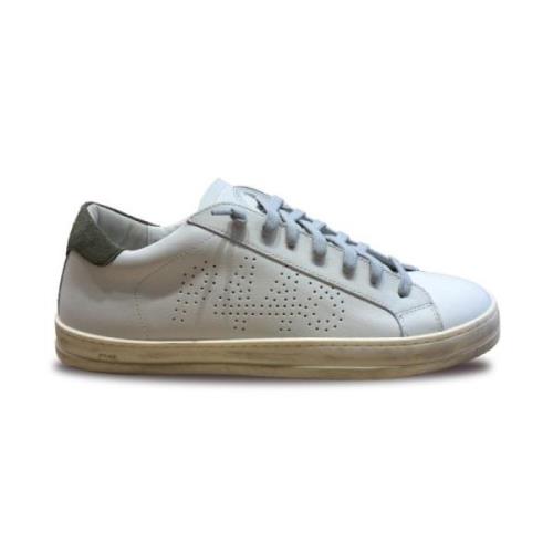 Witte sneakers met groene hiel P448 , White , Heren