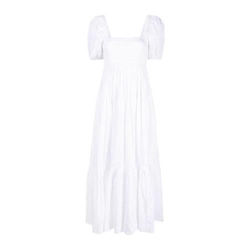 Poplin Smock Maxi Jurk Ganni , White , Dames