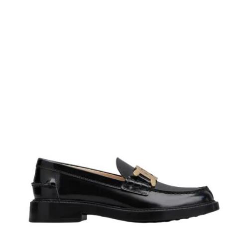 Zwarte leren mocassin met metalen ketting Tod's , Black , Dames