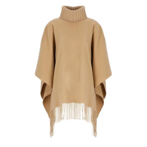 Beige Wol Zijde Cape met Franjes Fabiana Filippi , Beige , Dames