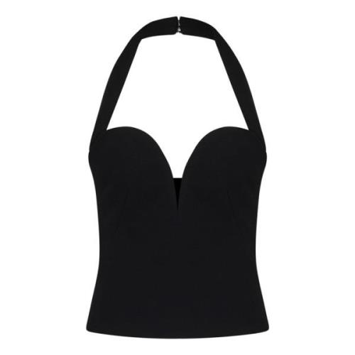 Zwarte Halternek Top met V-hals Monot , Black , Dames