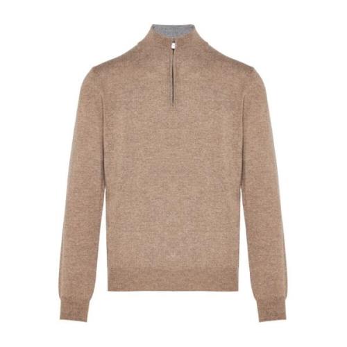 Luxe Wol Kasjmier Half-Zip Trui Corneliani , Brown , Heren