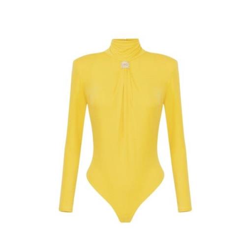 Gele Mouwloze Bodysuit met Gedrapeerde Halslijn Elisabetta Franchi , Y...