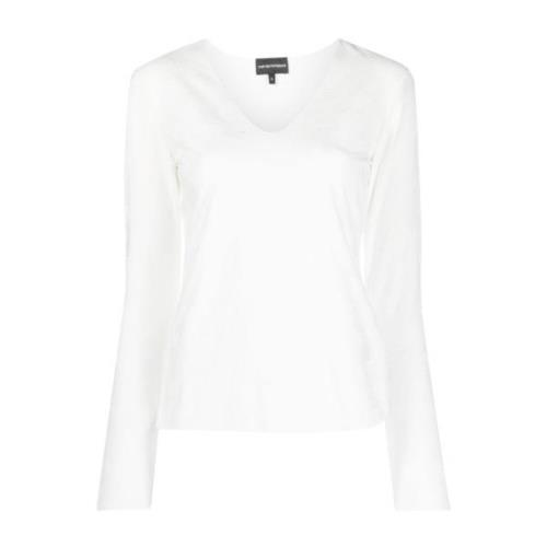 Witte V-hals trui met hartmotief Emporio Armani , White , Dames