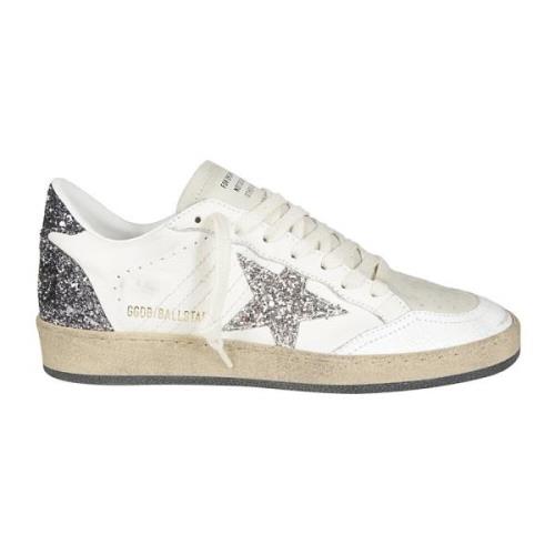 Glitter Ster Leren Sneakers Golden Goose , White , Dames