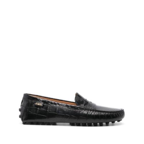 Zwarte platte schoenen met krokodilleneffect en penny slot Tod's , Bla...