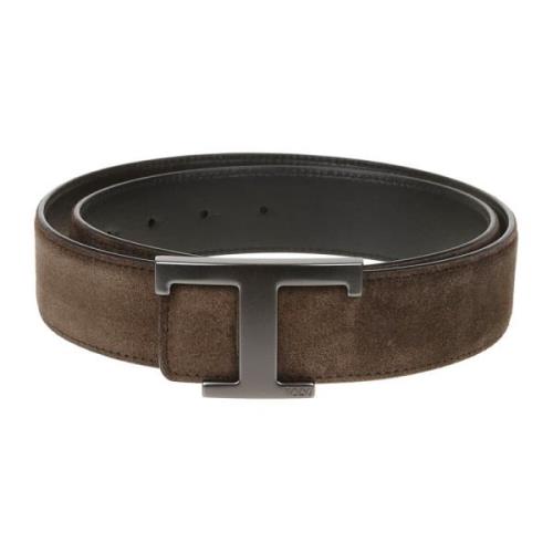 Zwart/bruin gehamerd leren riem met gebrande gesp Tod's , Brown , Here...