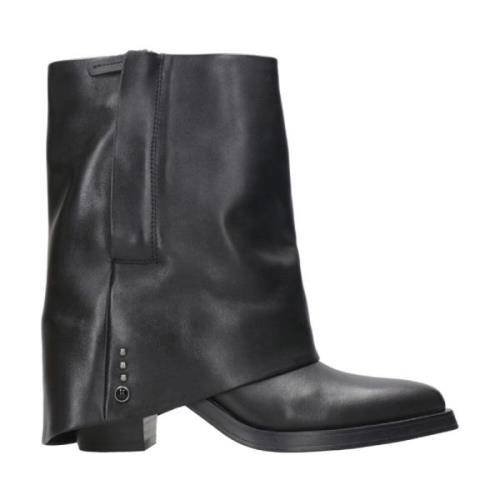 Zwarte leren laarzen met omgeslagen manchet ASH , Black , Dames