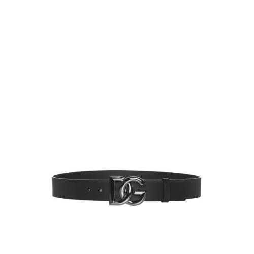 Zwarte leren riem met DG-logo Dolce & Gabbana , Black , Heren