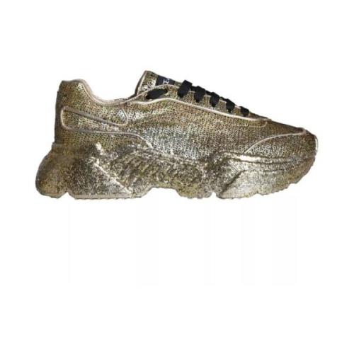 Gouden Paillet Lage Sneakers Dolce & Gabbana , Yellow , Heren