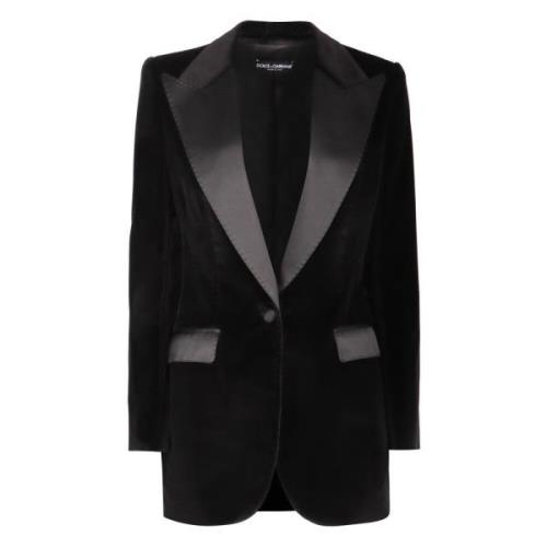 Fluwelen Jas met Satijnen Revers Dolce & Gabbana , Black , Dames