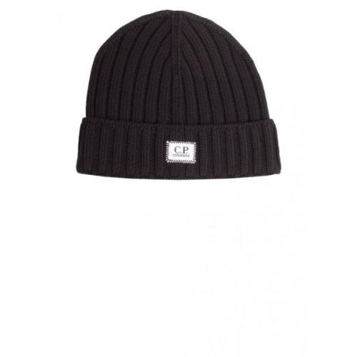 Zwarte Merinowollen Beanie C.p. Company , Black , Heren