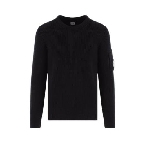 Zwarte Geribbelde Crewneck Trui C.p. Company , Black , Heren