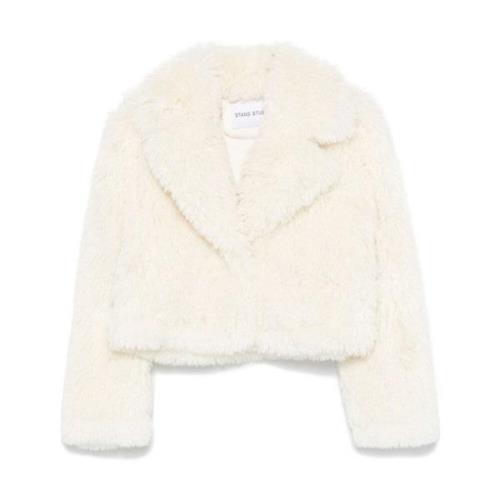 Witte Faux-Fur Jas met Brede Revers Stand Studio , White , Dames