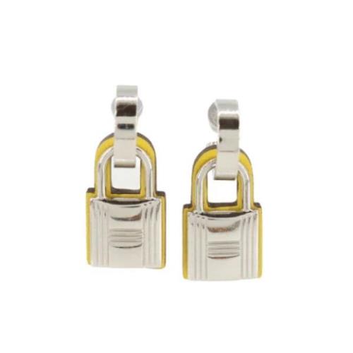 Pre-owned Fabric earrings Hermès Vintage , Yellow , Dames