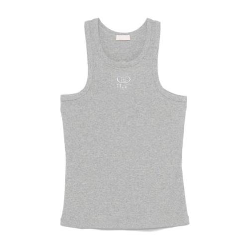 Grijze Geribbelde Mouwloze Top Geborduurd Logo Liu Jo , Gray , Dames