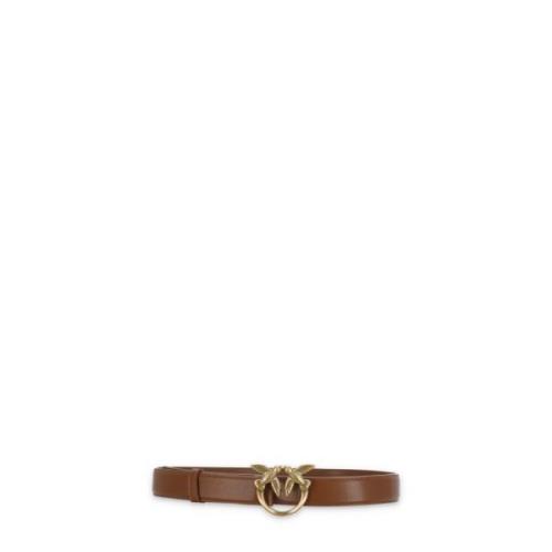 Bruin Leren Riem met Love Birds Gesp Pinko , Brown , Dames