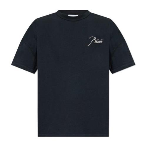 T-shirt met geborduurd logo Rhude , Black , Heren