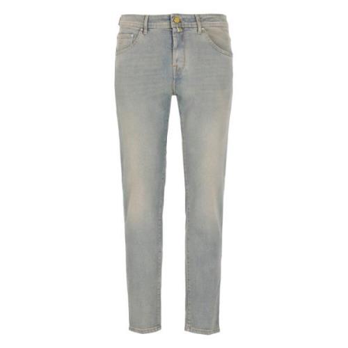 Lichtblauwe Katoenen Jeans met Logo Patch Jacob Cohën , Blue , Heren