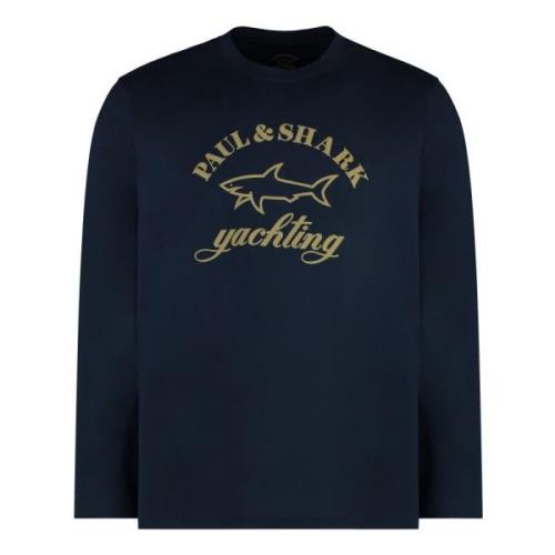 Katoenen T-shirt met Geribbelde Halslijn Paul & Shark , Blue , Heren